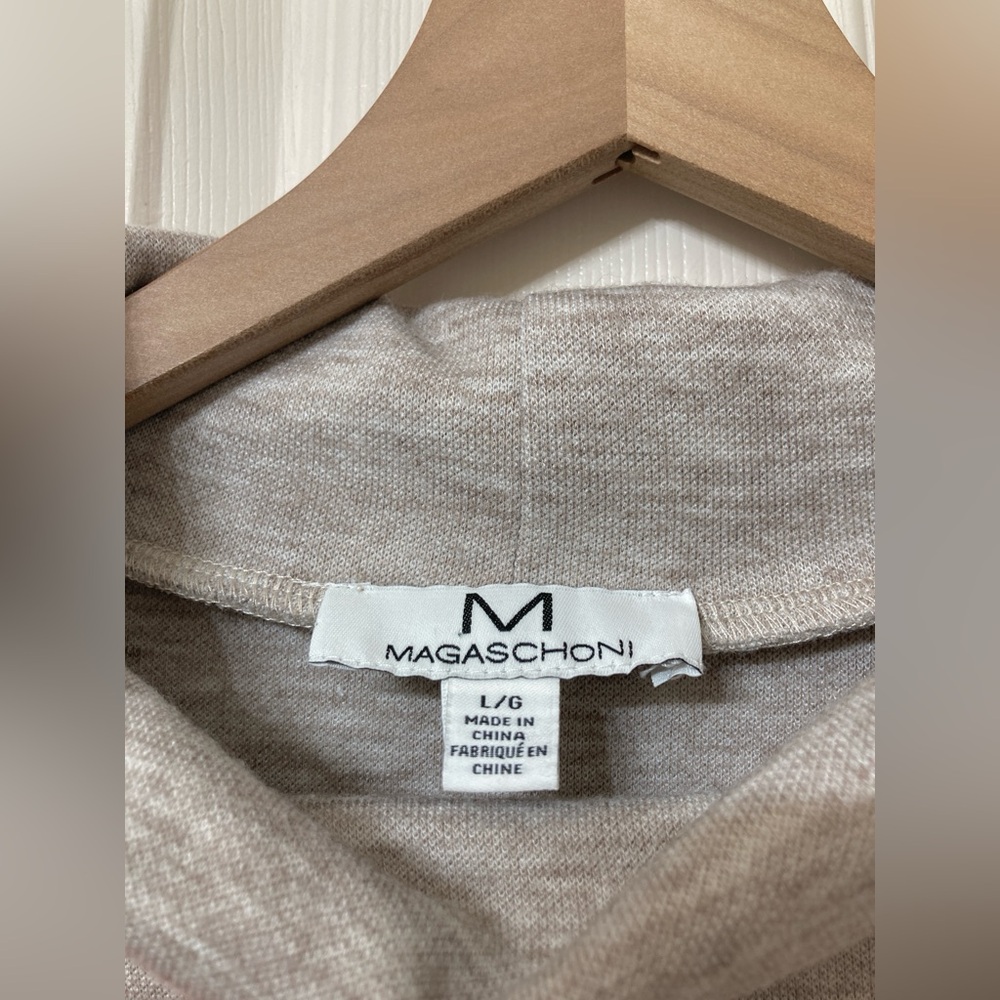 Magaschoni Beige Boxy Fit Funnel Neck Sweatshirt Large Cozy Neutral Minimalist - Picture 2 of 5